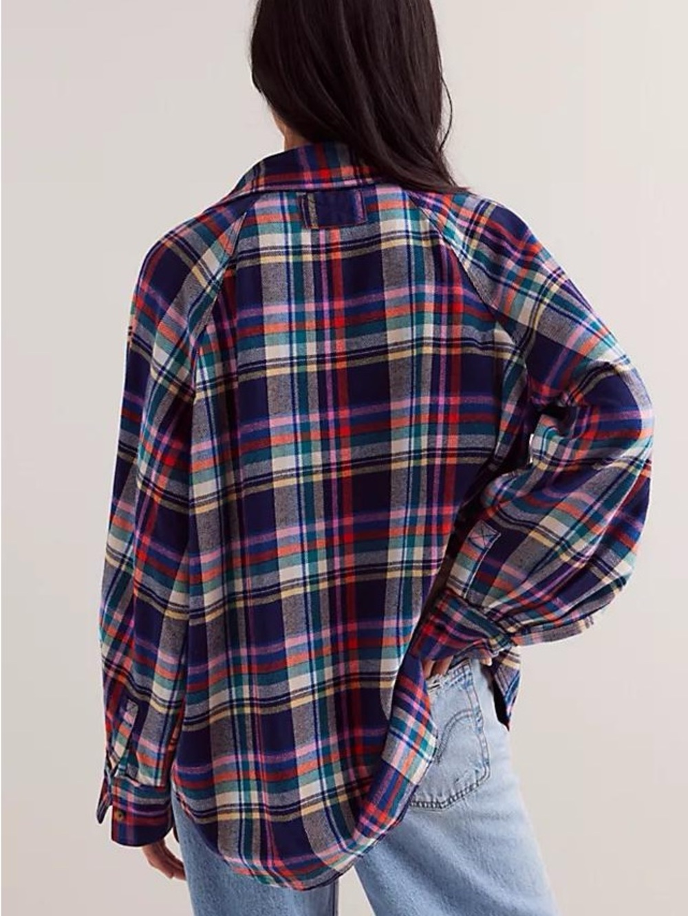 Free People We The Free Girl Meets Boy Plaid Flannel S Oversized Cotton - Picture 2 of 8